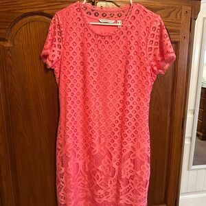 Pink Lace Short Sleeve Dress